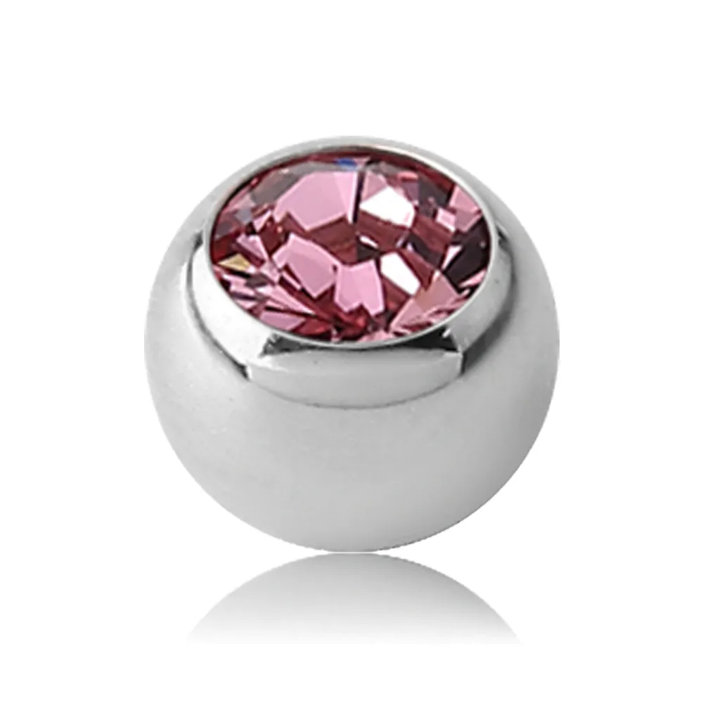 14 Gauge | Light Rose Crystal Threaded Ball