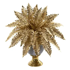 16” Golden Boston Fern Artificial Plant in Stoneware Urn with Gold Trimming