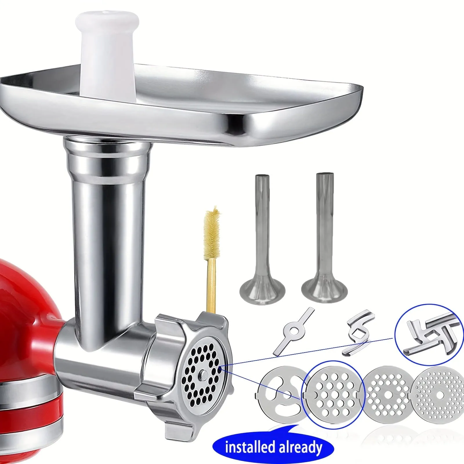1pc, Food Grinder Attachments For KitchenAid Stand Mixers, Meat Grinder, Sausage Stuffer, Perfect Attachment For KitchenAid Mixers, Silvery(Machine/Mixer Not Included) Kitchen Stuff Kitchen Accessorie