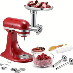 1pc, Food Grinder Attachments For KitchenAid Stand Mixers, Meat Grinder, Sausage Stuffer, Perfect Attachment For KitchenAid Mixers, Silvery(Machine/Mixer Not Included) Kitchen Stuff Kitchen Accessorie