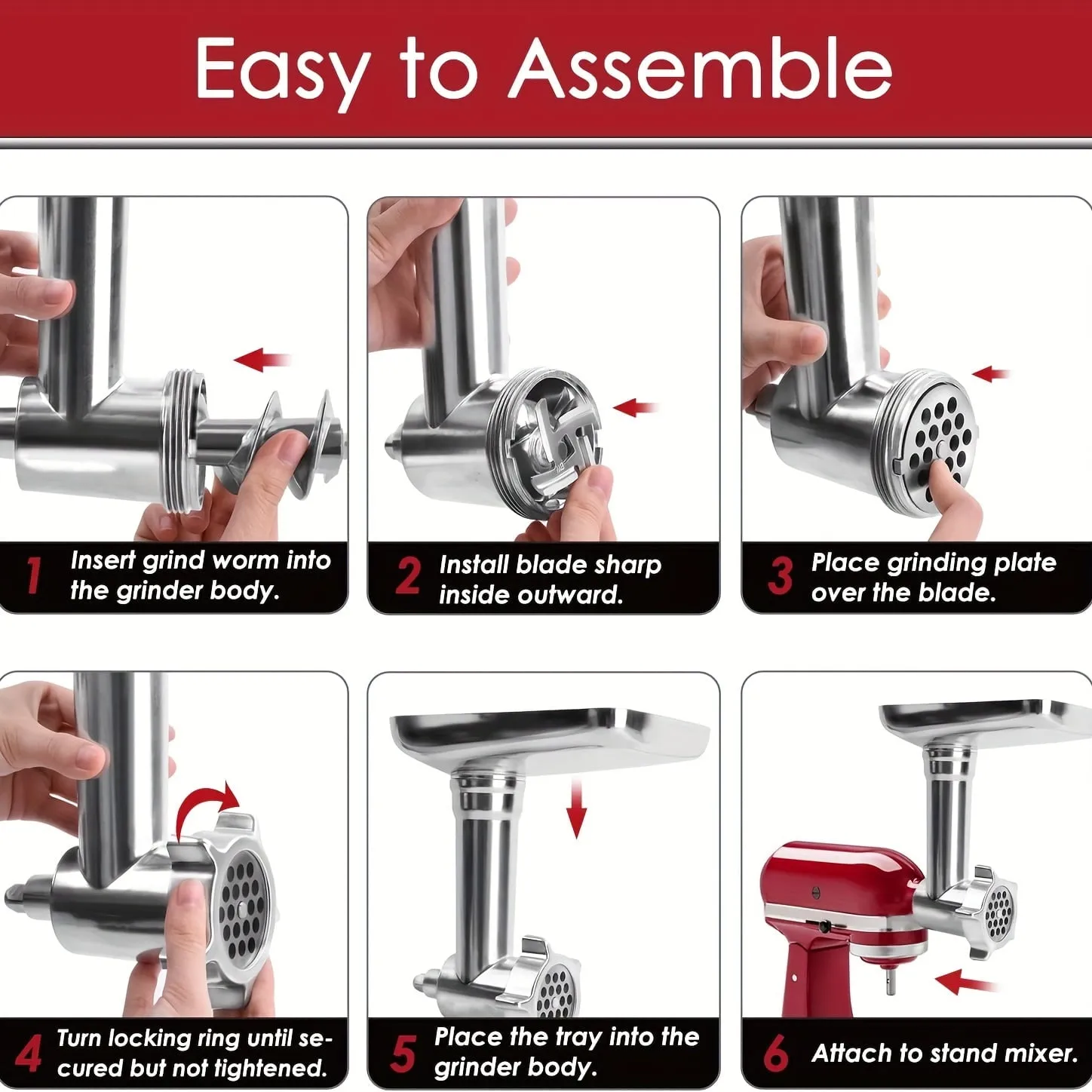 1pc, Food Grinder Attachments For KitchenAid Stand Mixers, Meat Grinder, Sausage Stuffer, Perfect Attachment For KitchenAid Mixers, Silvery(Machine/Mixer Not Included) Kitchen Stuff Kitchen Accessorie