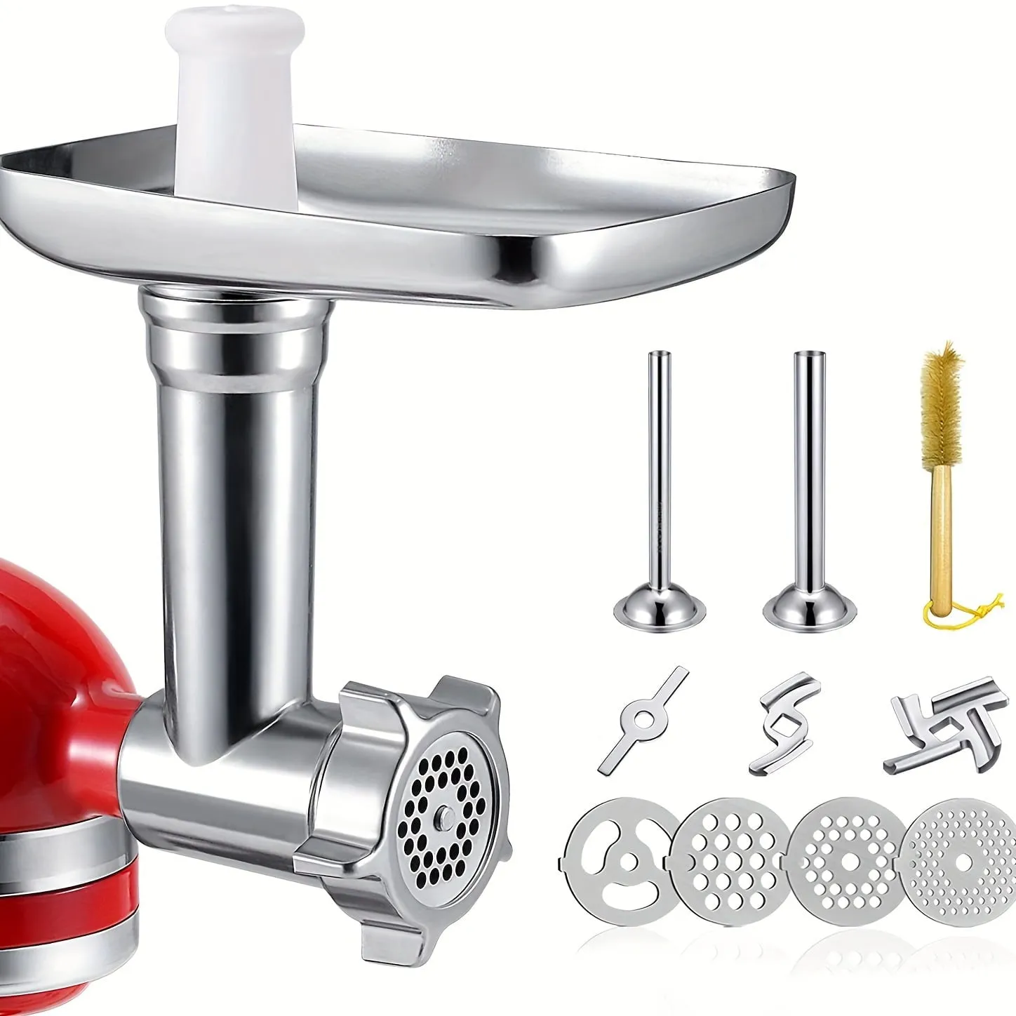 1pc, Food Grinder Attachments For KitchenAid Stand Mixers, Meat Grinder, Sausage Stuffer, Perfect Attachment For KitchenAid Mixers, Silvery(Machine/Mixer Not Included) Kitchen Stuff Kitchen Accessorie