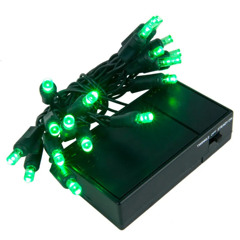 20 Green 5mm LED Battery Operated Lights with Green Wire