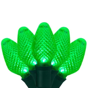25 Green C7 LED Christmas Lights, Green Wire, 8" Spacing
