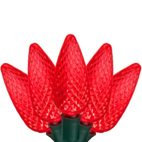 25 Red C9 LED Christmas Lights, Green Wire, 8" Spacing