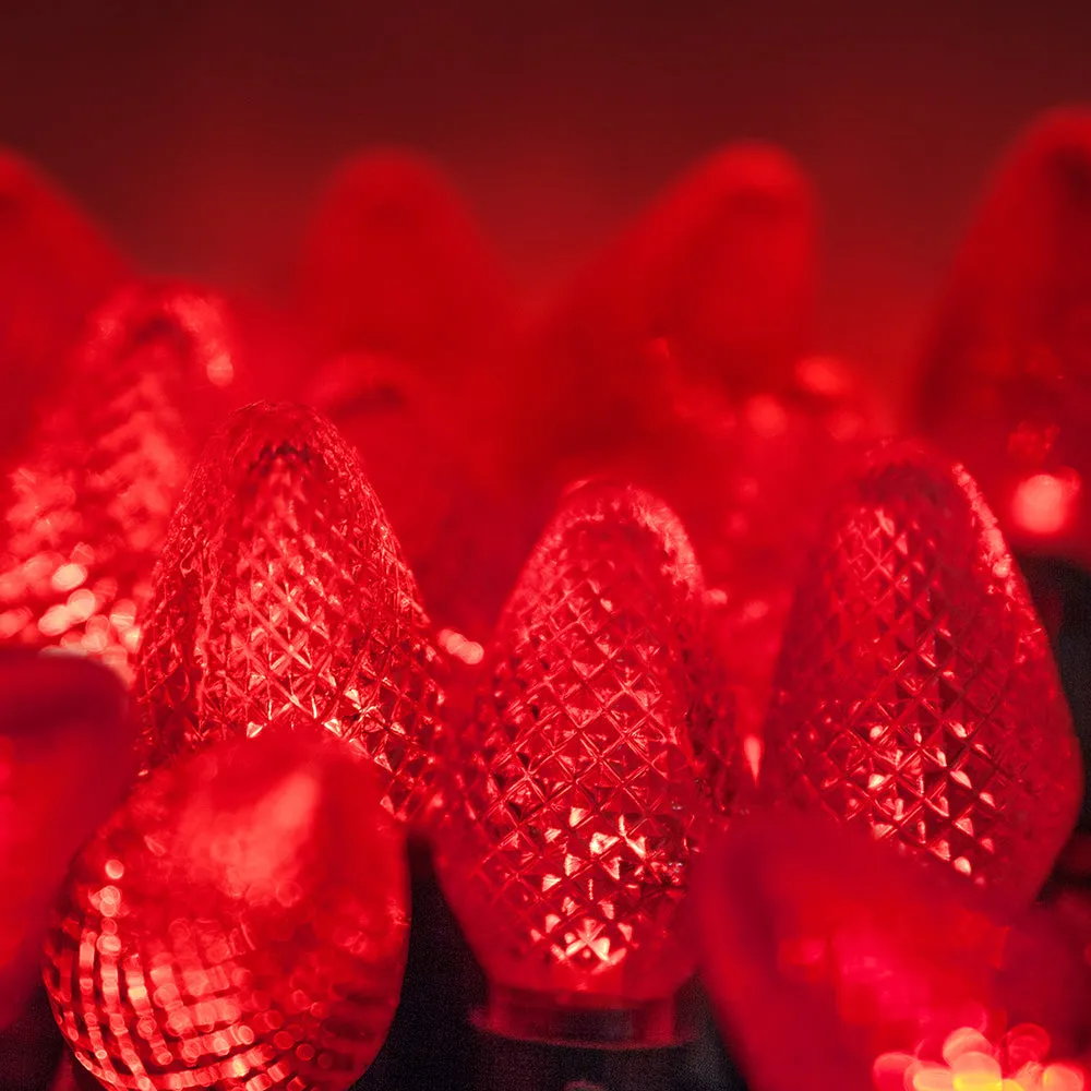 25 Red C9 LED Christmas Lights, Green Wire, 8" Spacing