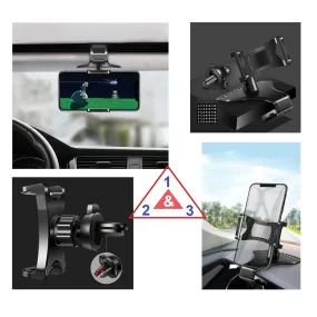 3 in 1 Car GPS Smartphone Holder: Dashboard / Visor Clamp   AC Grid Clip for Cect i68 Sciphone - Black