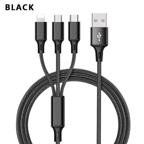 3-in-1 USB Charging Cable for iPhone and Android Devices