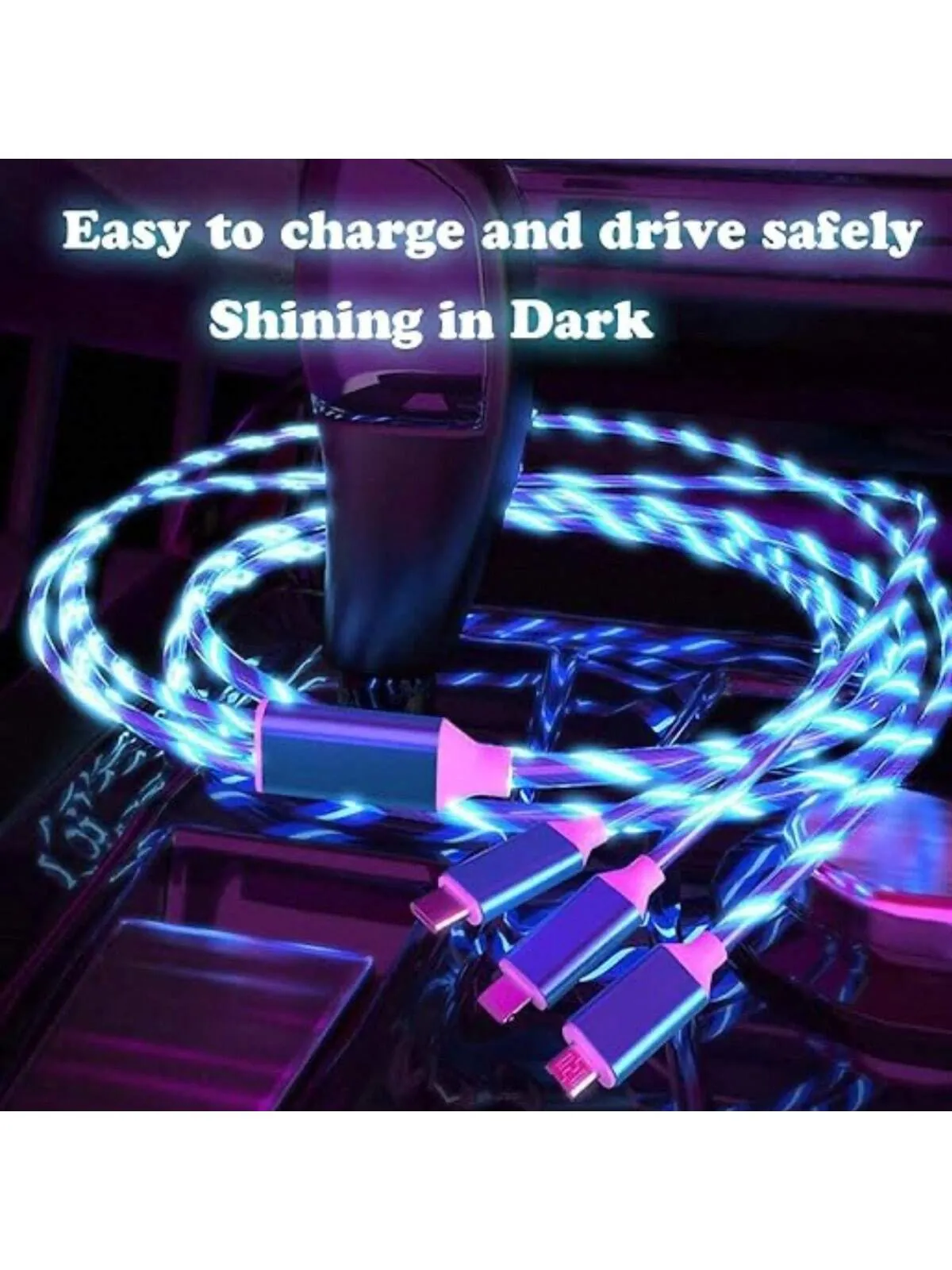 3-in-1 Versatile LED Charging Cable: Type-C, Lightning, & Micro-USB - Perfect for Travel and Office!