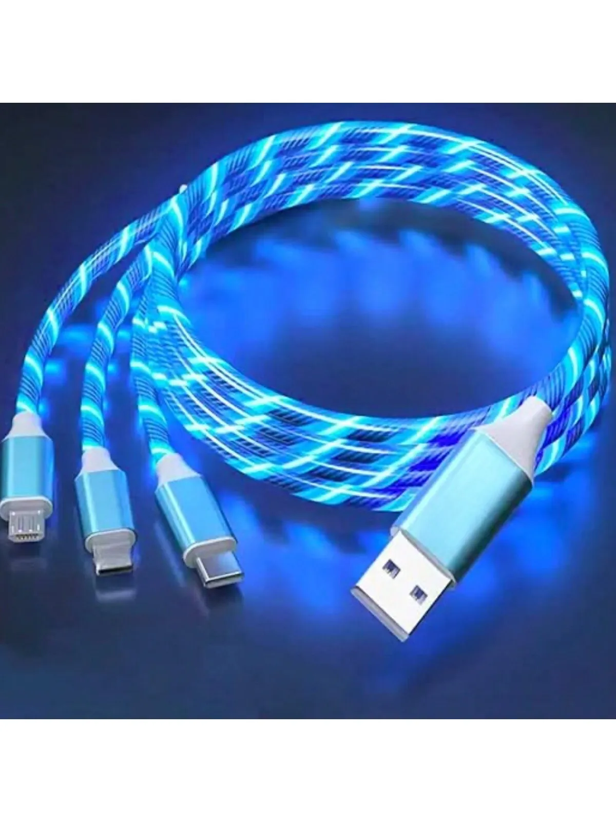 3-in-1 Versatile LED Charging Cable: Type-C, Lightning, & Micro-USB - Perfect for Travel and Office!