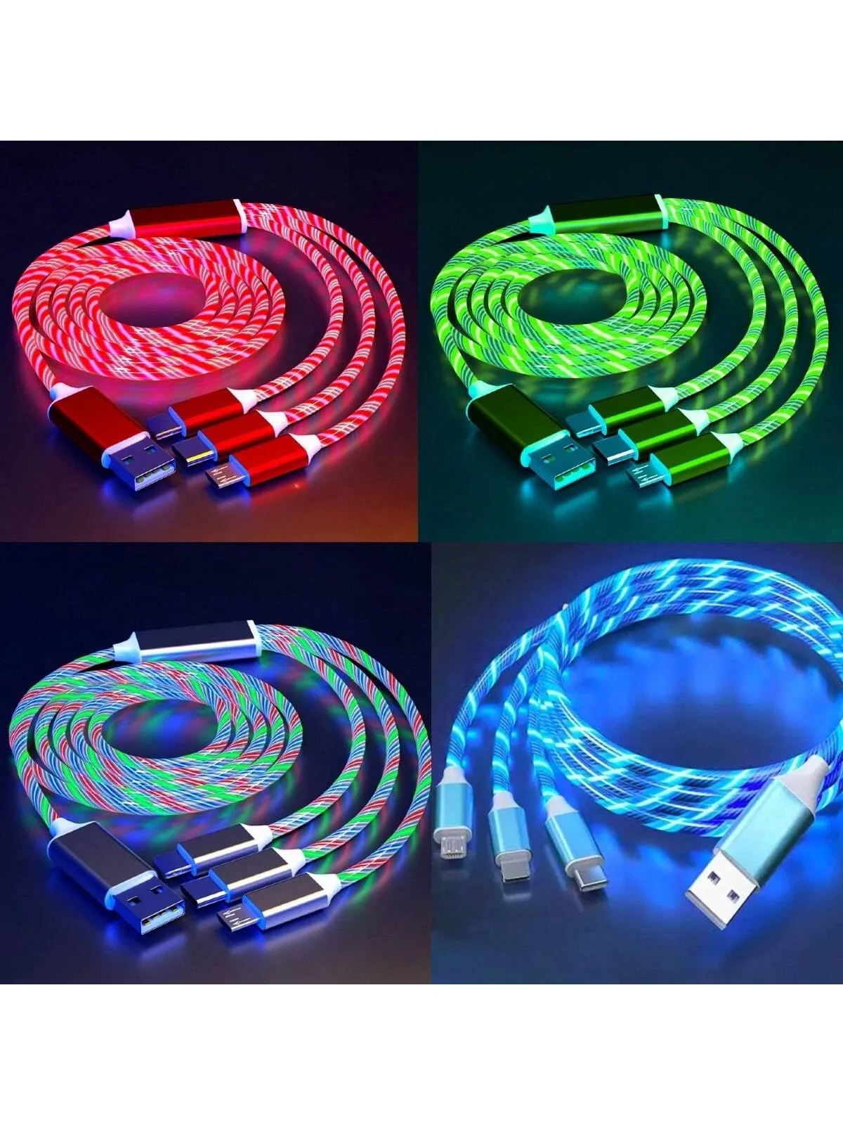 3-in-1 Versatile LED Charging Cable: Type-C, Lightning, & Micro-USB - Perfect for Travel and Office!
