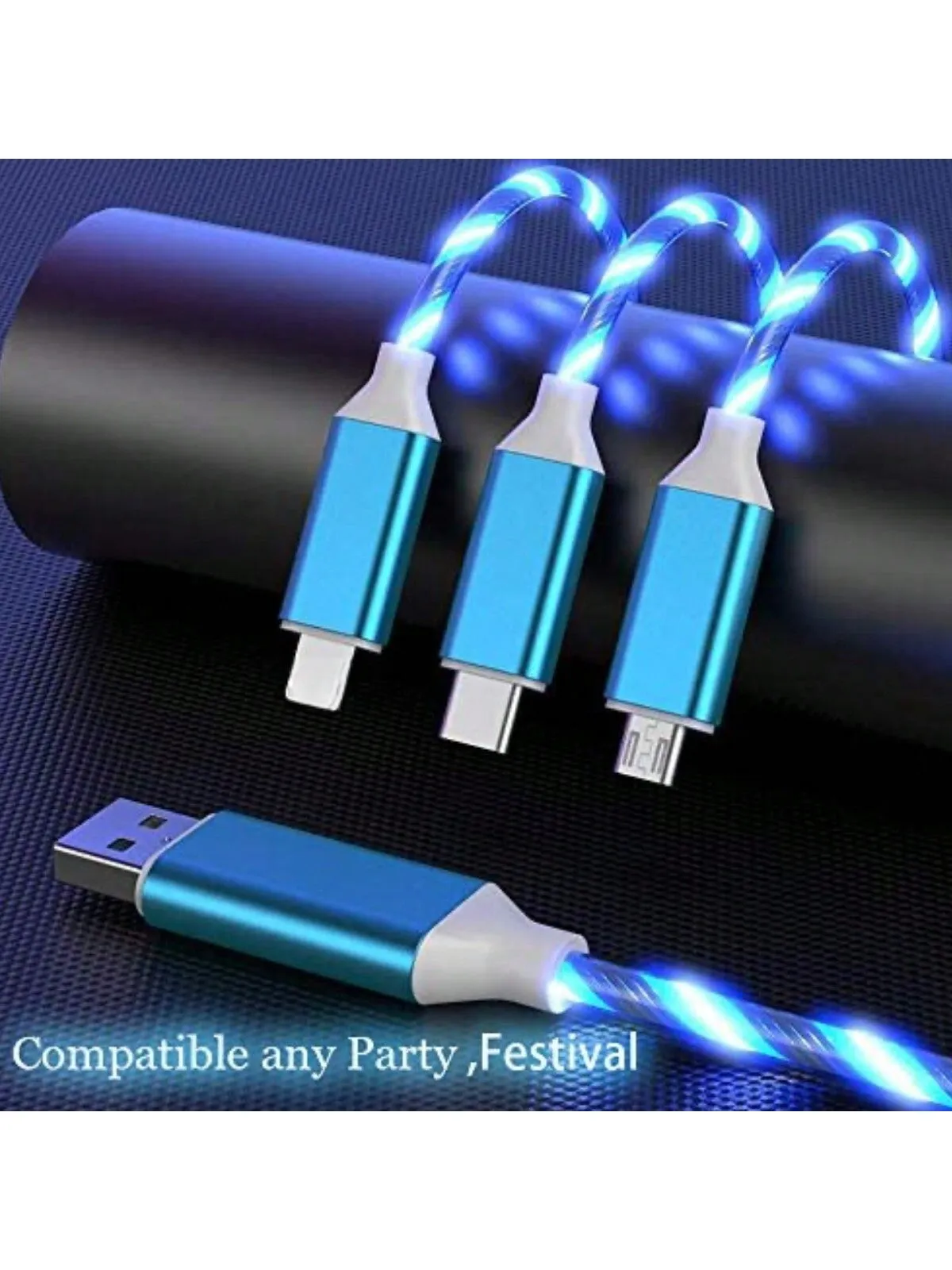 3-in-1 Versatile LED Charging Cable: Type-C, Lightning, & Micro-USB - Perfect for Travel and Office!