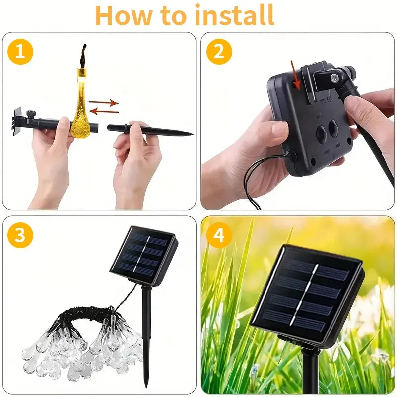 5m 20led Water Droplets Solar String Lights Waterproof Outdoor Decoration Garland Fariy Lights Christmas Wedding Party Garden