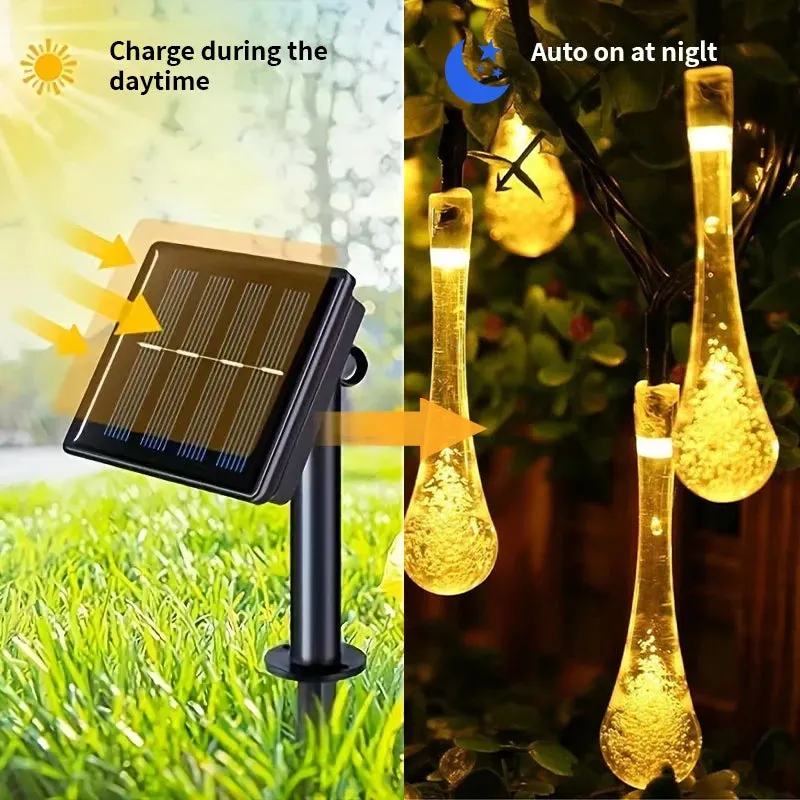 5m 20led Water Droplets Solar String Lights Waterproof Outdoor Decoration Garland Fariy Lights Christmas Wedding Party Garden