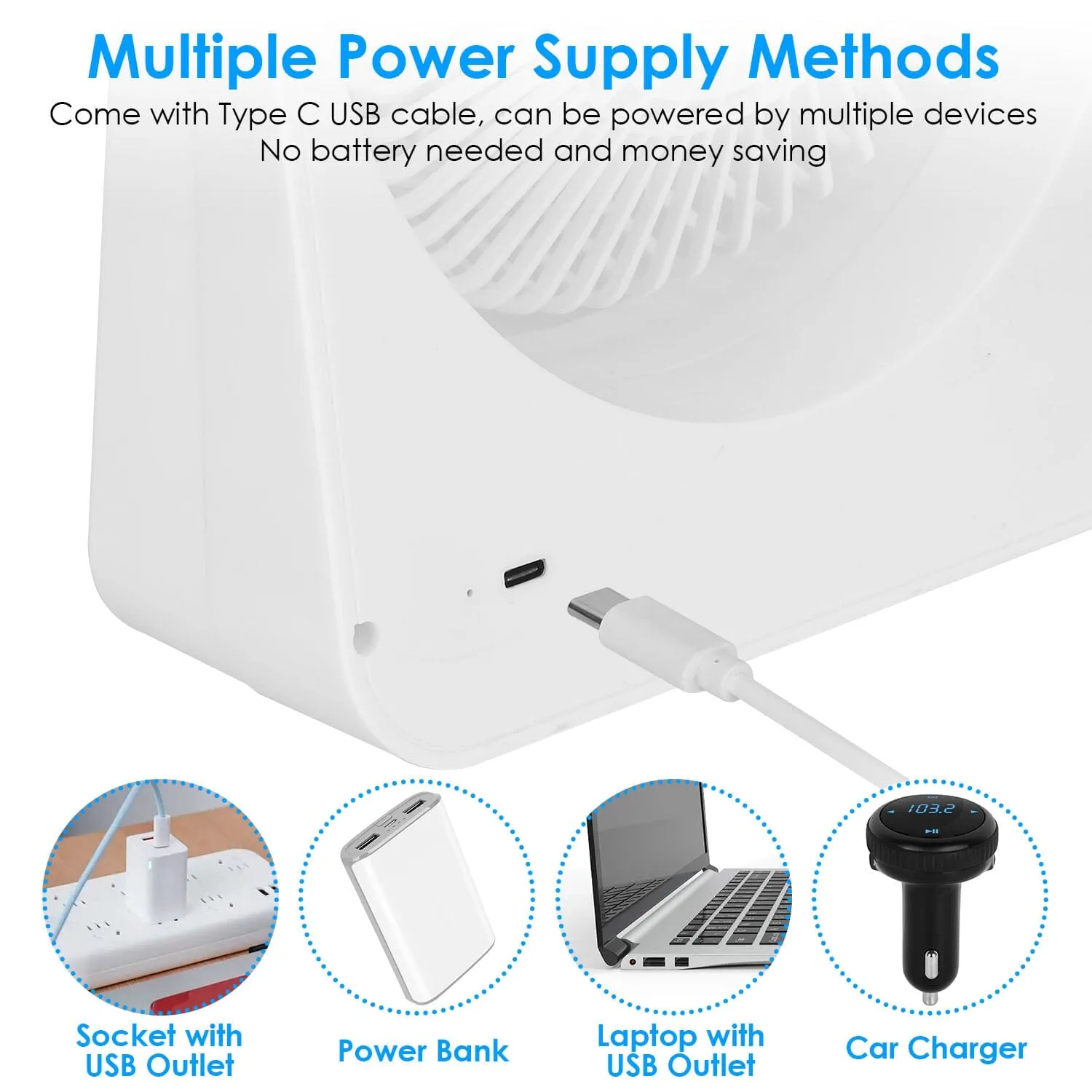 6.5" Desk Fan USB Powered 3 Speeds