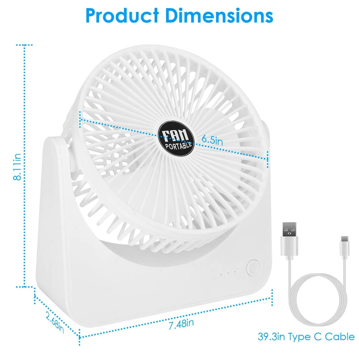 6.5" Desk Fan USB Powered 3 Speeds