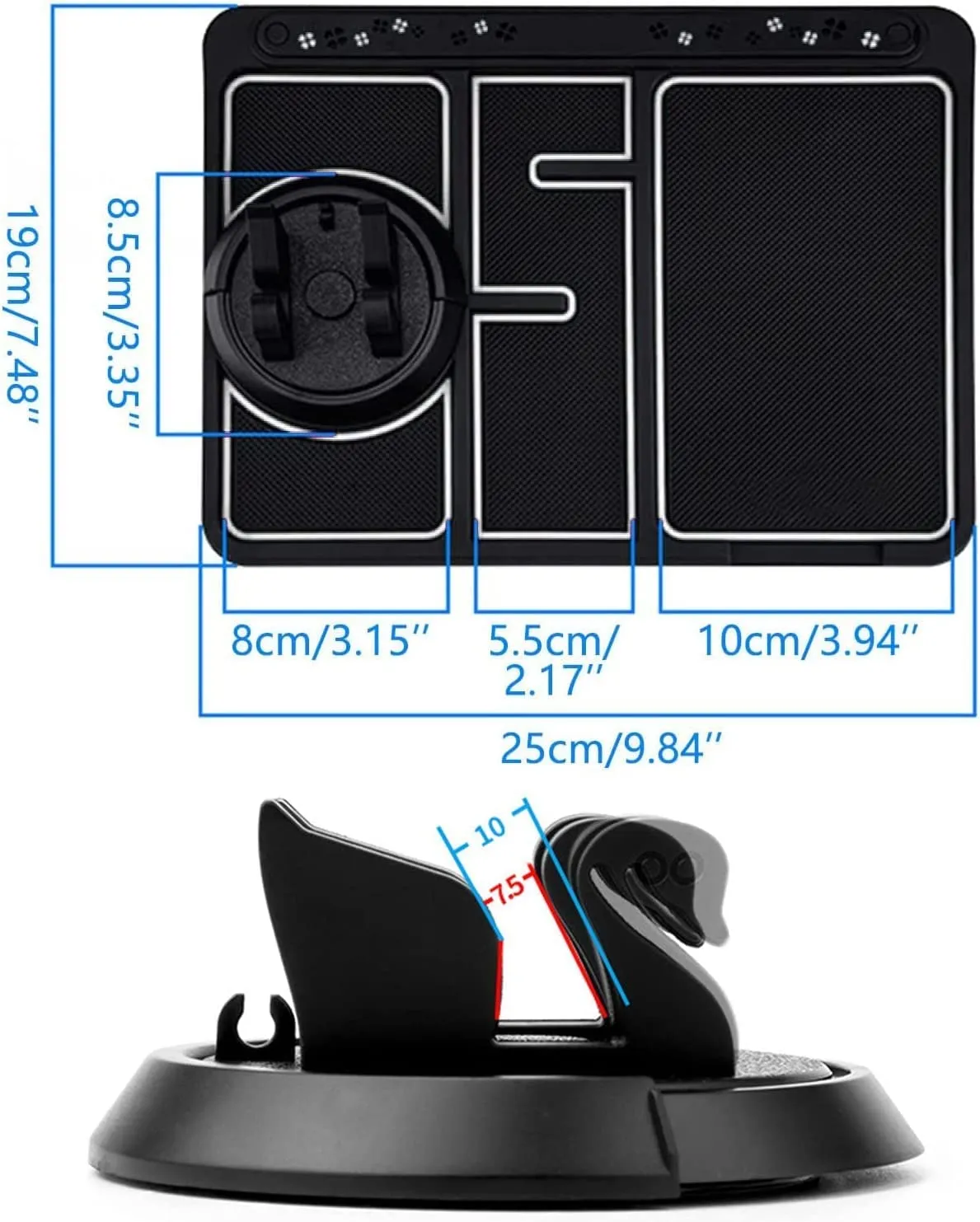 Aara Internationals Car Non Slip Dashboard Mat 4-in-1 Multifunctional 360°Rotating Phone Holder Phone Pad with Temporary Car Parking Number & 2 Perfume Aromatherapy Anti-Shake Pad Universal Phone Holder (Red)