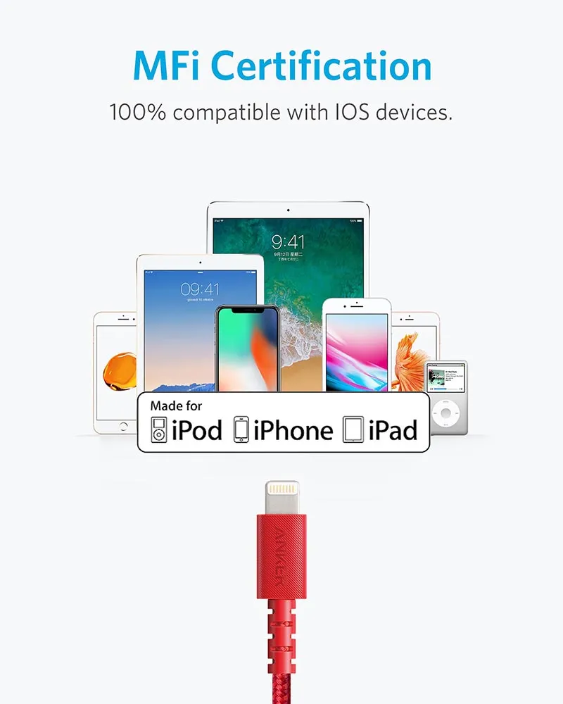 Anker PowerLine Select  USB-A to Lightning Cable Red (6ft) - Durable Charging Cable