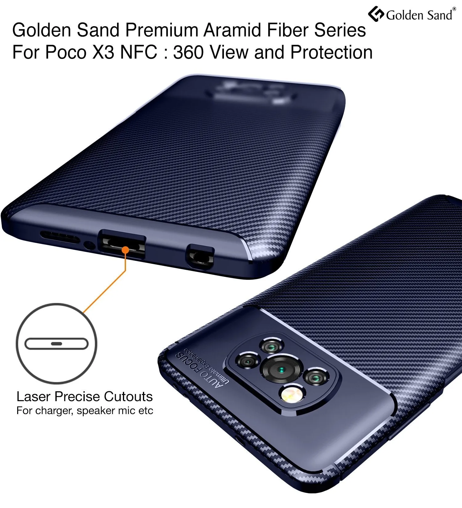 Aramid Fibre Series Shockproof Armor Back Cover for Poco X3 Pro, Poco X3 [Indian Version Correct Size], Blue