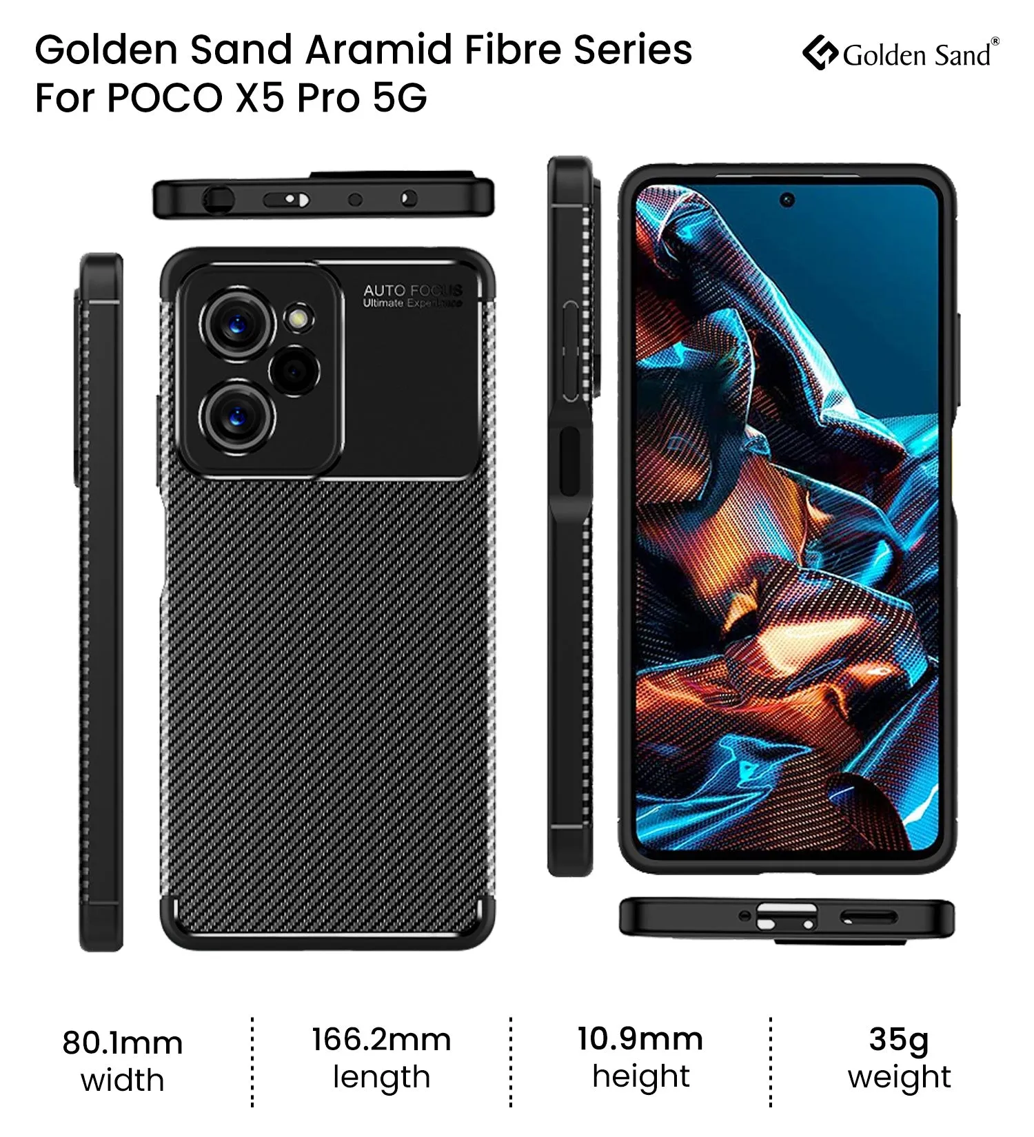 Aramid Fibre Series Shockproof Armor Back Cover for POCO X5 Pro 5G, 6.67 inch, Black