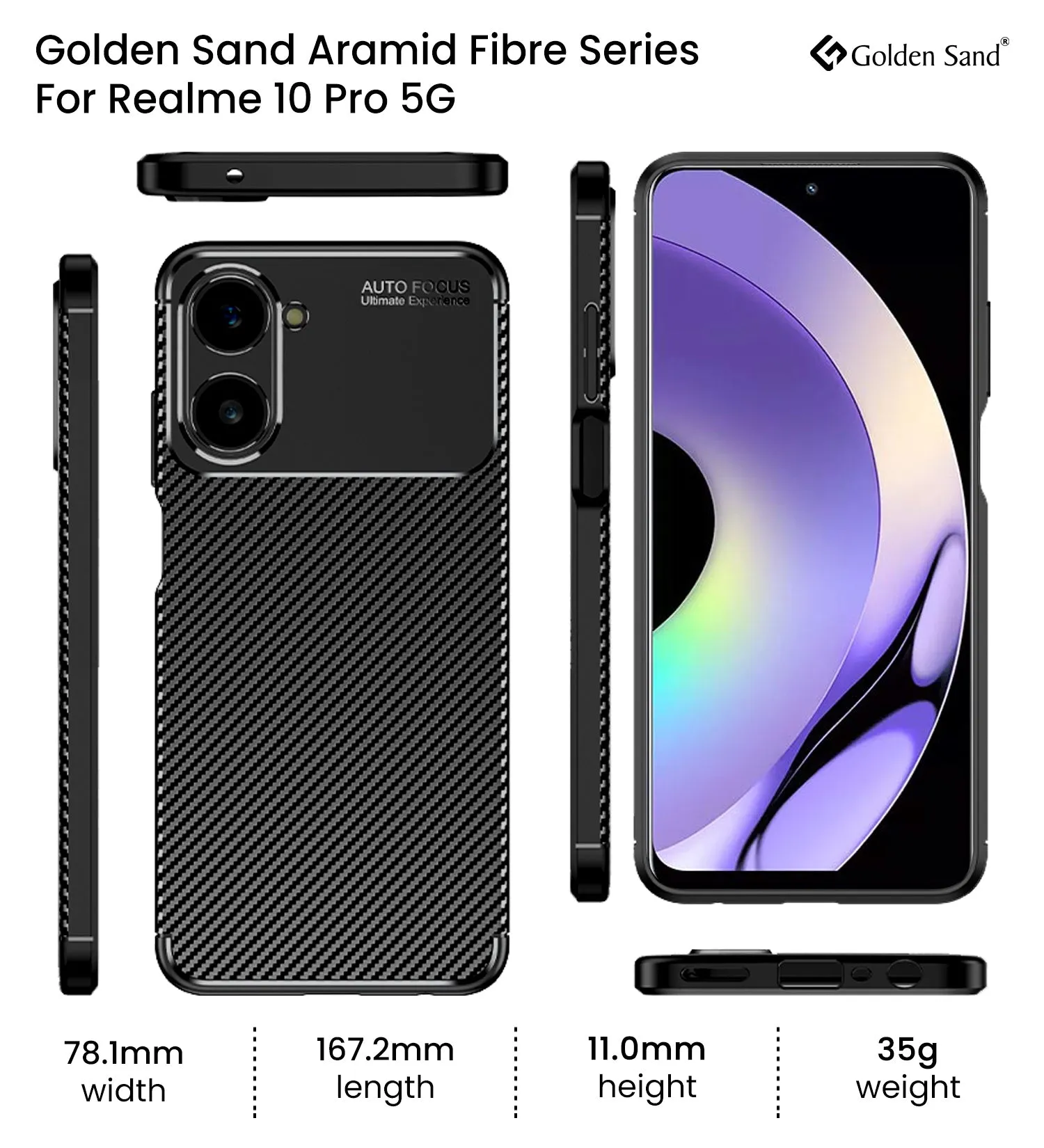 Aramid Fibre Series Shockproof Armor Back Cover for realme 10 Pro 5G, 6.72 inch, Black