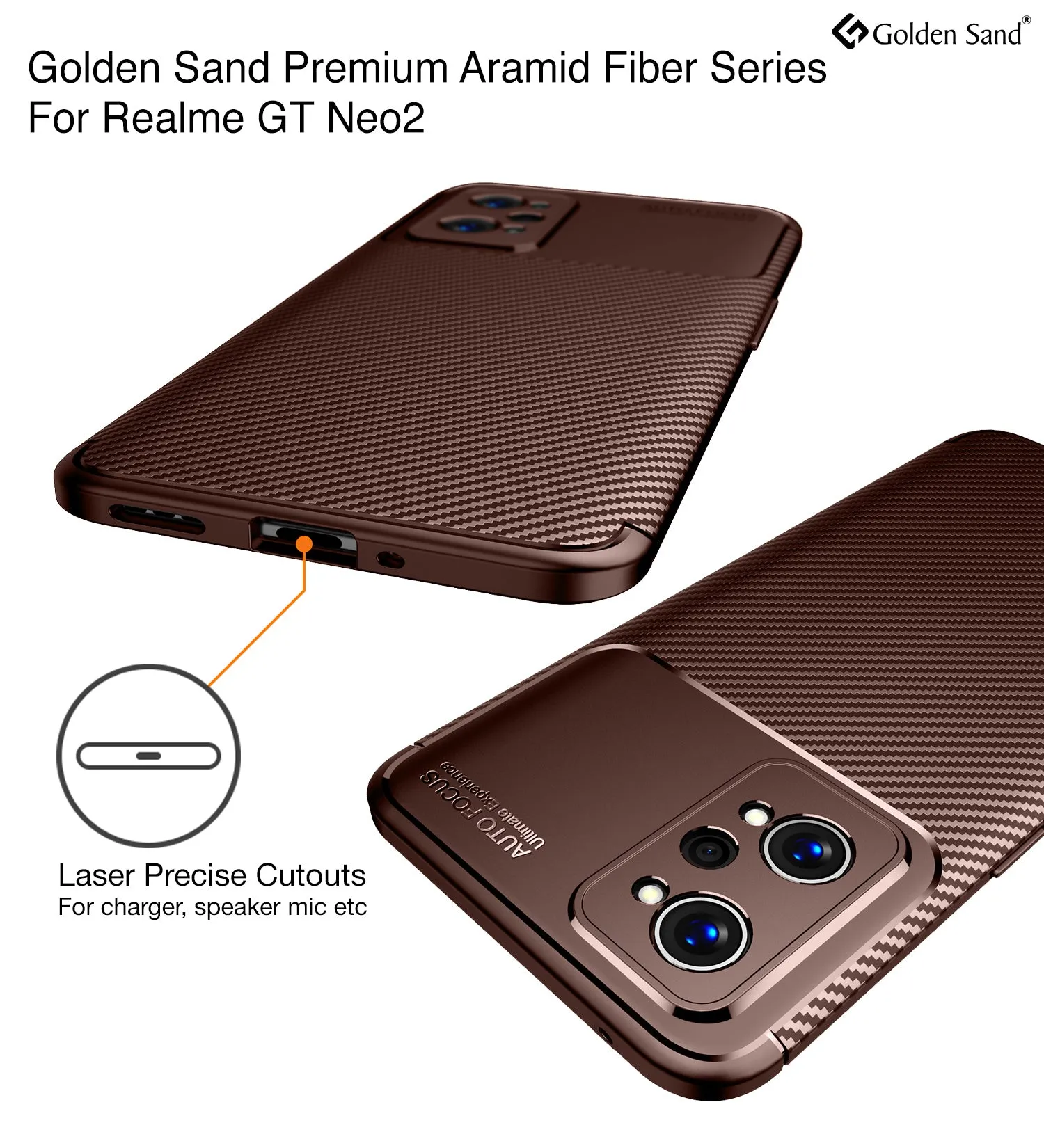 Aramid Fibre Series Shockproof Armor Back Cover for Realme GT Neo 3T, Realme GT 2, Realme GT Neo 2, 6.62 inch, Brown
