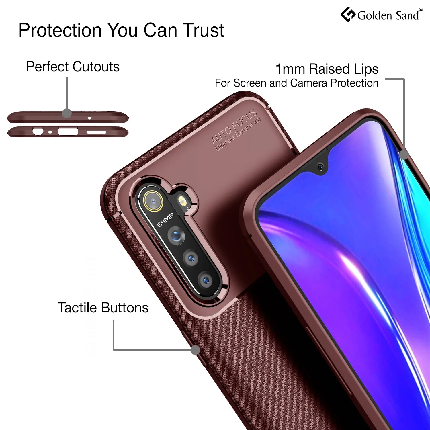 Aramid Fibre Series Shockproof Armor Back Cover for Realme X2, Realme XT, Oppo K5 6.4 inch, Brown