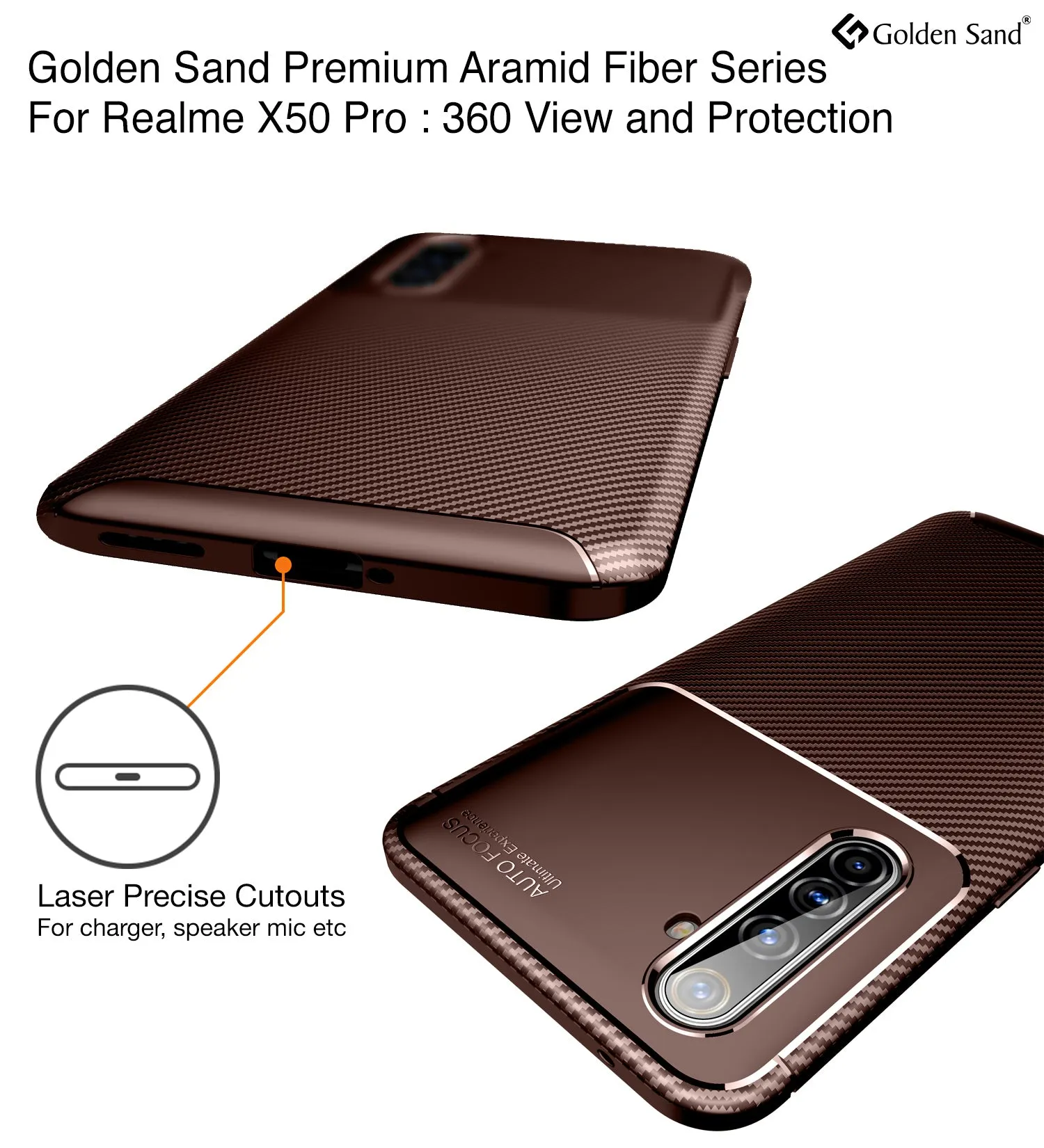 Aramid Fibre Series Shockproof Armor Back Cover for Realme X50 Pro, Rust Brown