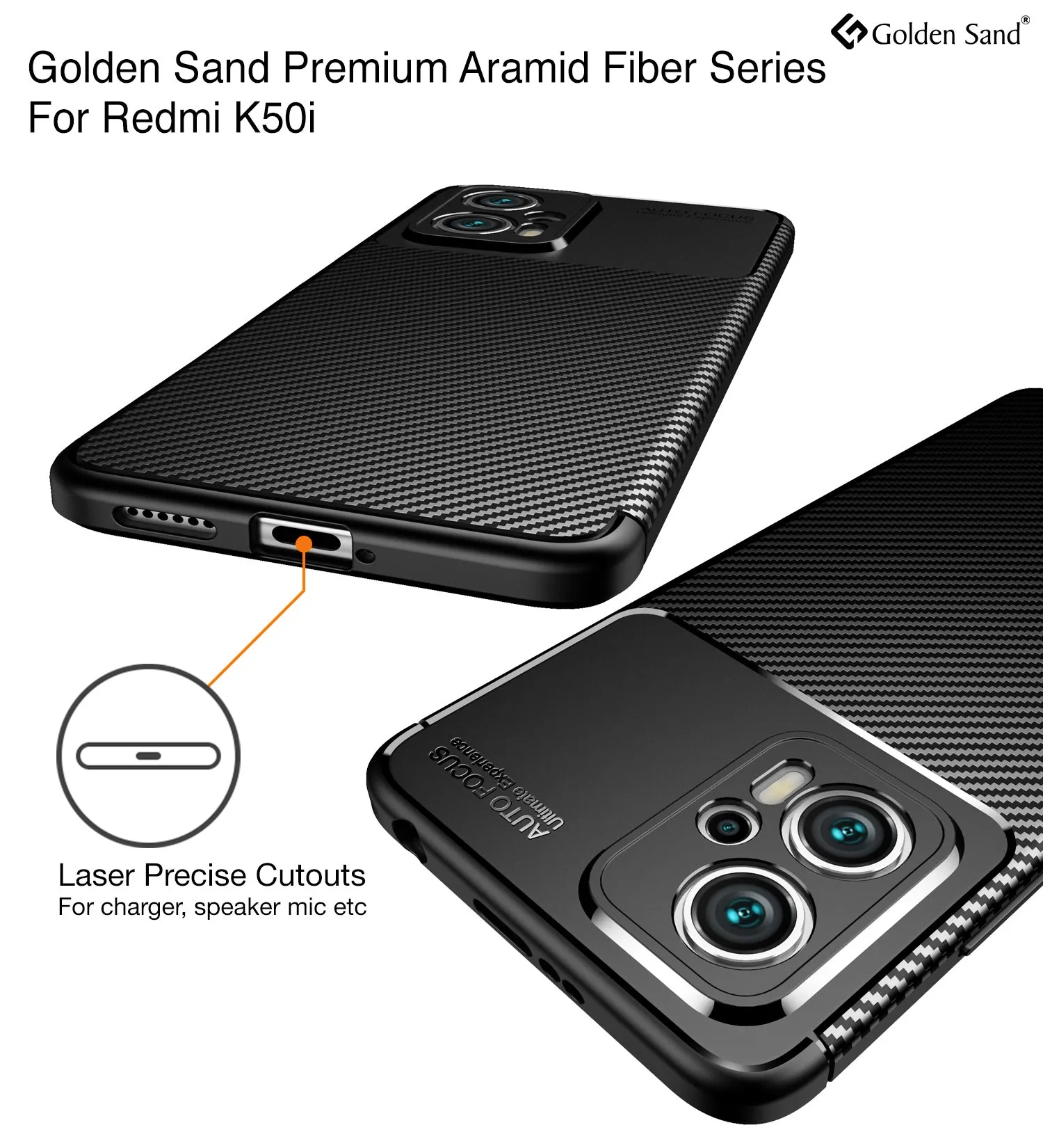 Aramid Fibre Series Shockproof Armor Back Cover for Redmi K50i, 6.6 inch, Black