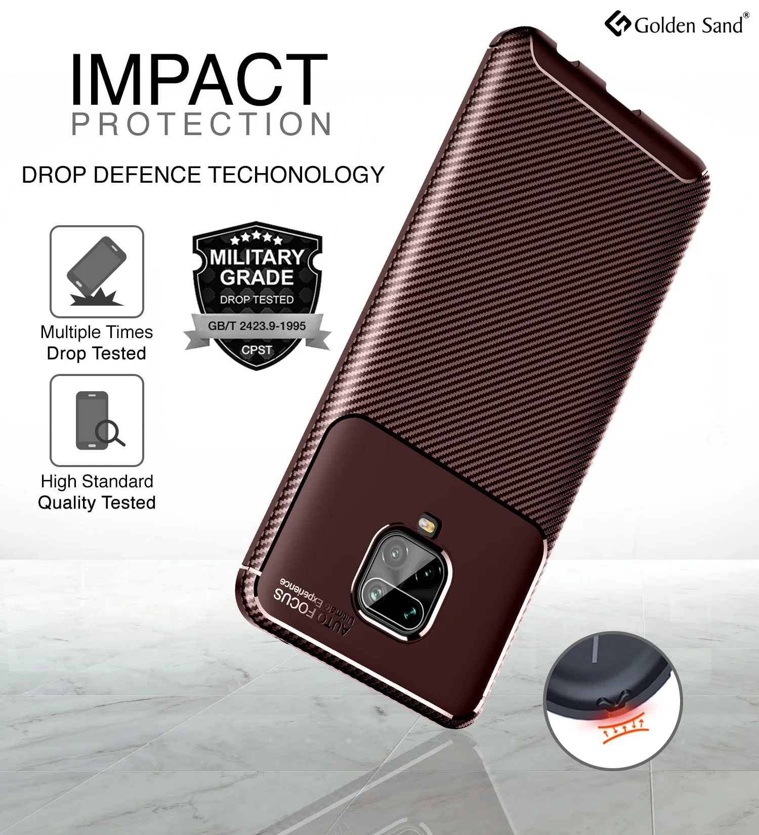 Aramid Fibre Series Shockproof Armor Back Cover for Redmi Note 10 Lite, Xiaomi Redmi Note 9 Pro, Note 9 Pro Max, Poco M2 Pro, Brown
