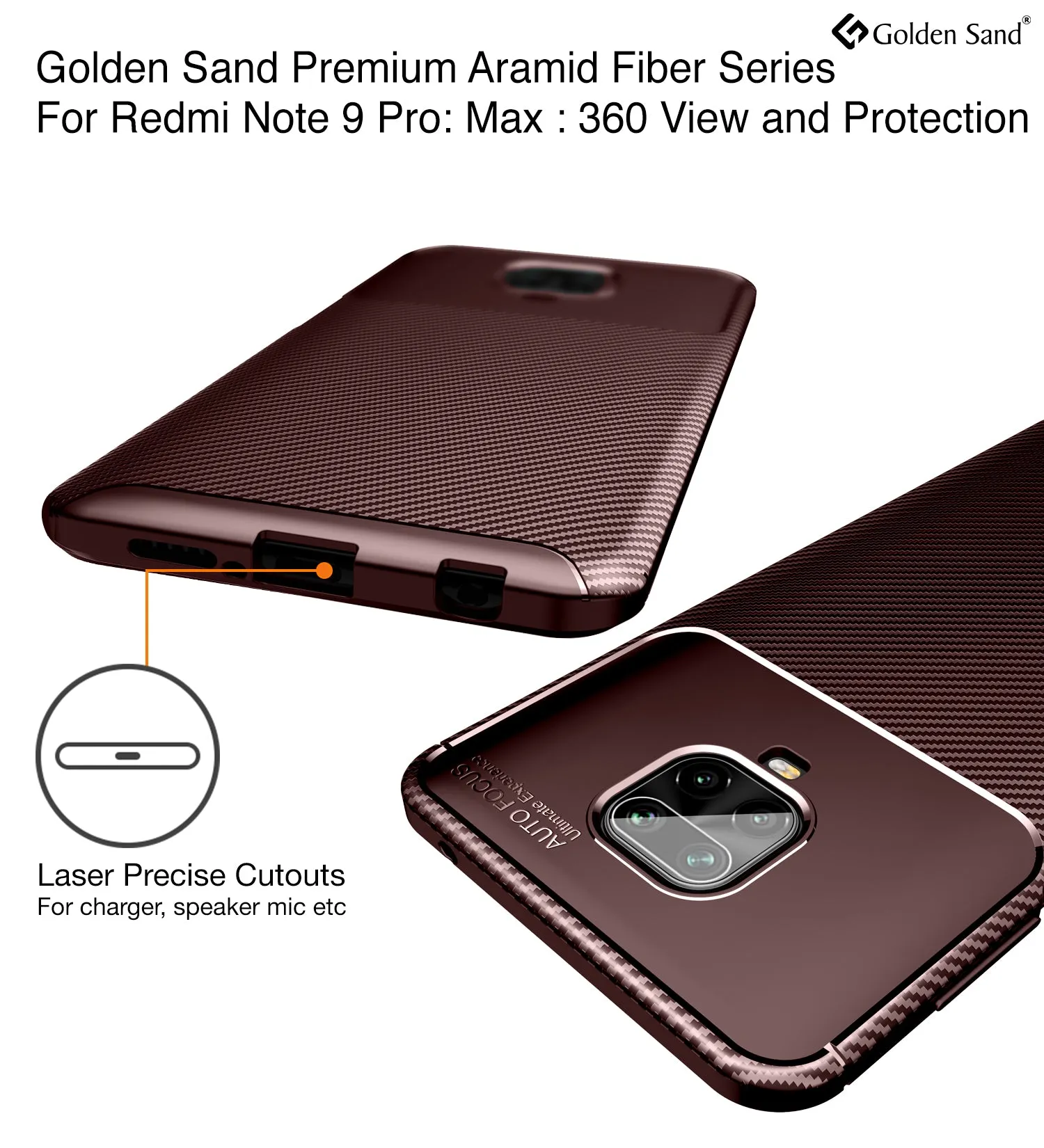 Aramid Fibre Series Shockproof Armor Back Cover for Redmi Note 10 Lite, Xiaomi Redmi Note 9 Pro, Note 9 Pro Max, Poco M2 Pro, Brown