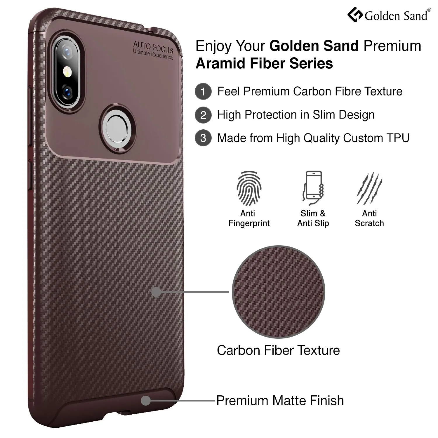 Aramid Fibre Series Shockproof Armor Back Cover for Redmi Note 6 Pro, 6.26 inch, Brown
