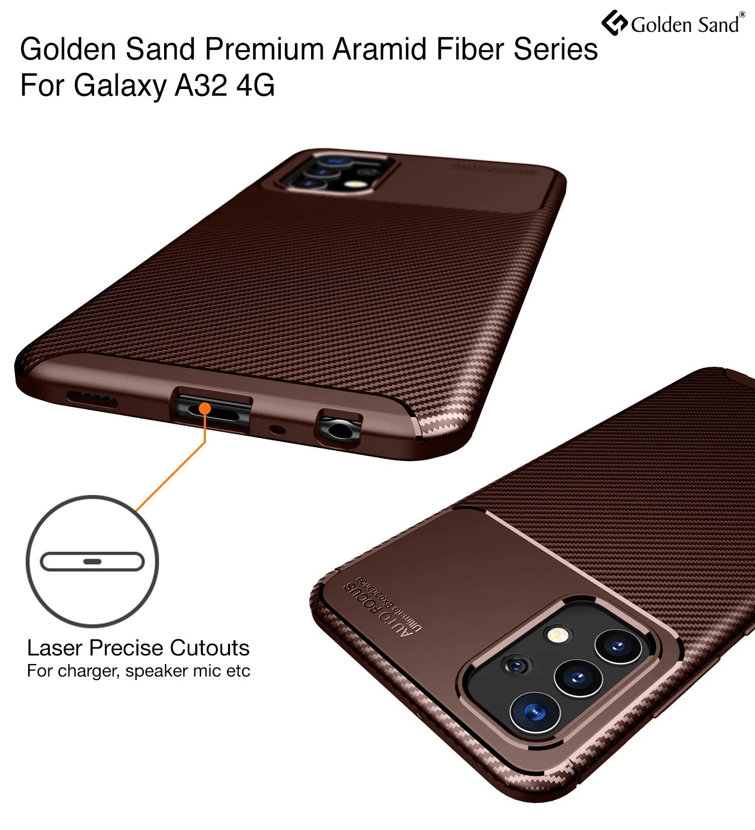 Aramid Fibre Series Shockproof Armor Back Cover for Samsung Galaxy A32 4G, 6.4 inch, Brown