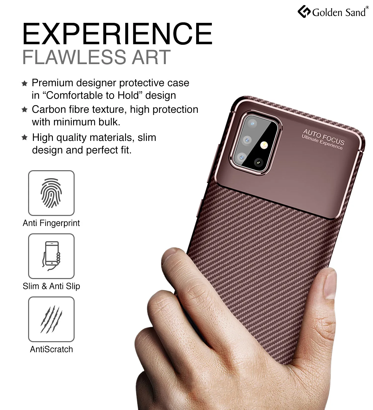 Aramid Fibre Series Shockproof Armor Back Cover for Samsung Galaxy A51 6.5 inch, Brown
