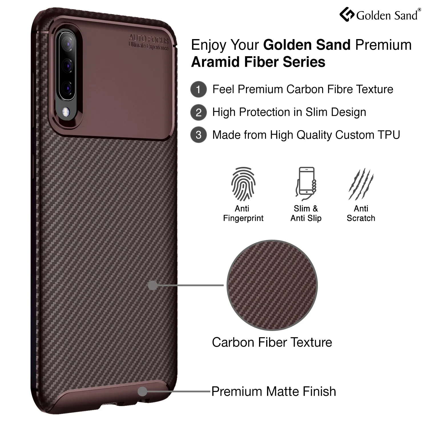 Aramid Fibre Series Shockproof Armor Back Cover for Samsung Galaxy A70, Samsung Galaxy A70s, 6.7 inch, Brown