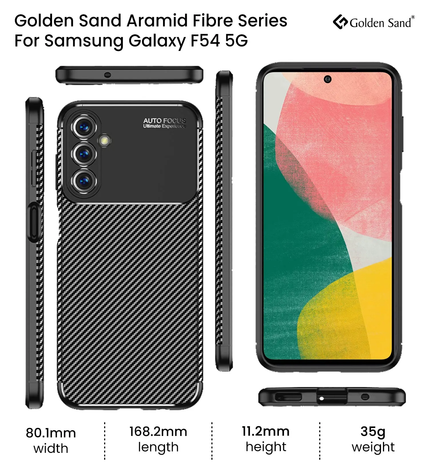 Aramid Fibre Series Shockproof Armor Back Cover for Samsung Galaxy F54 5G, 6.7 inch, Black