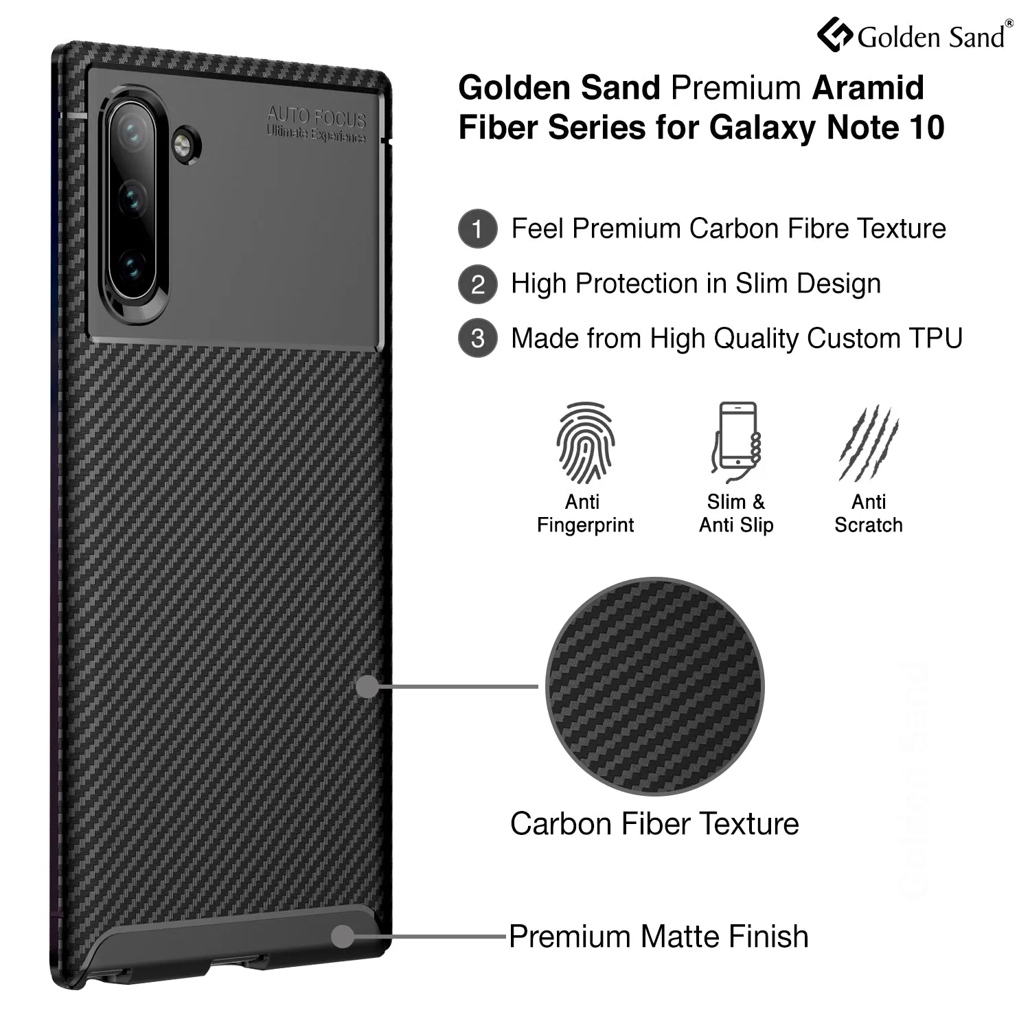 Aramid Fibre Series Shockproof Armor Back Cover for Samsung Galaxy Note 10 6.7 inch, Black