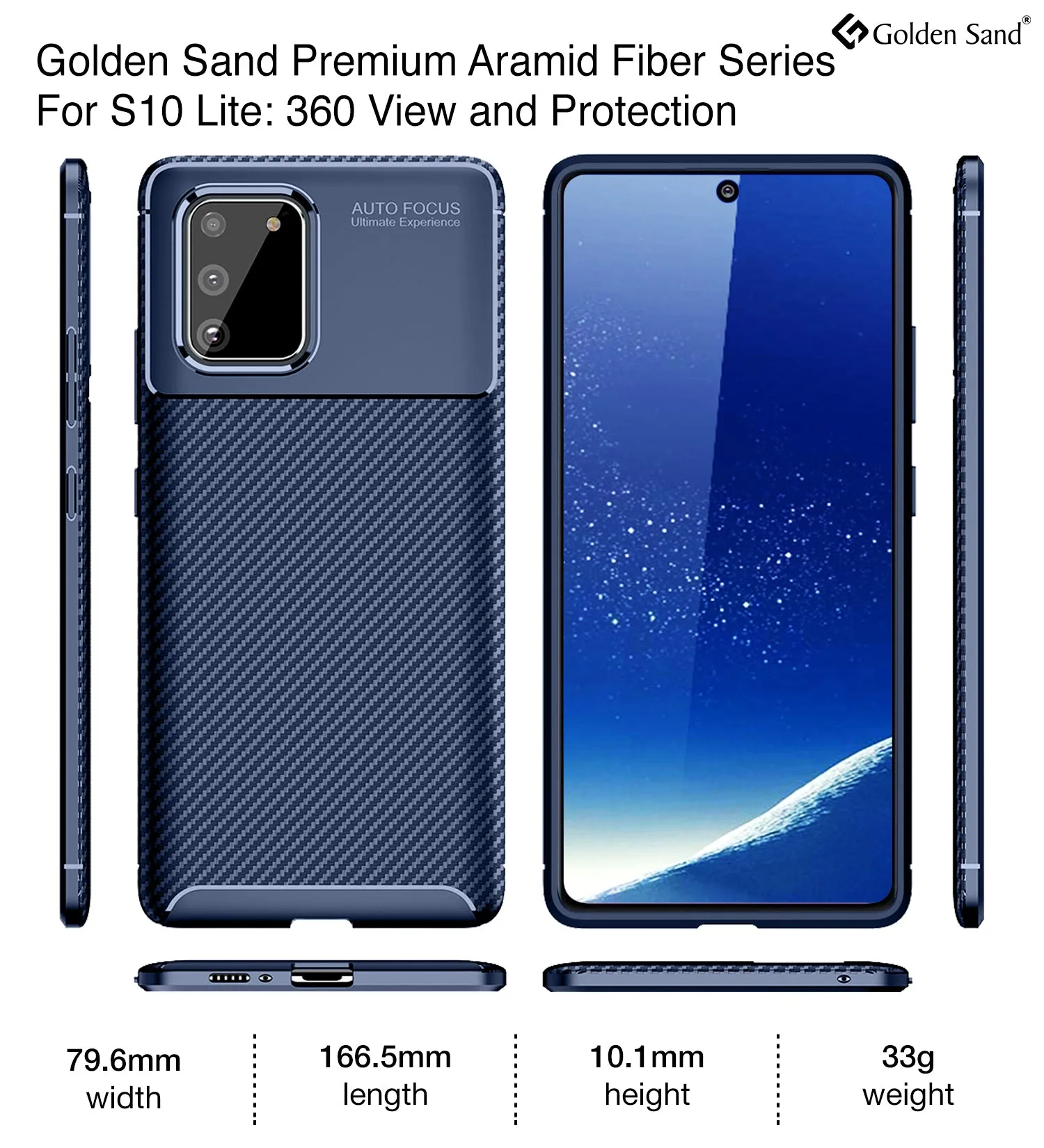 Aramid Fibre Series Shockproof Armor Back Cover for Samsung Galaxy S10 Lite 6.7 inch, Blue