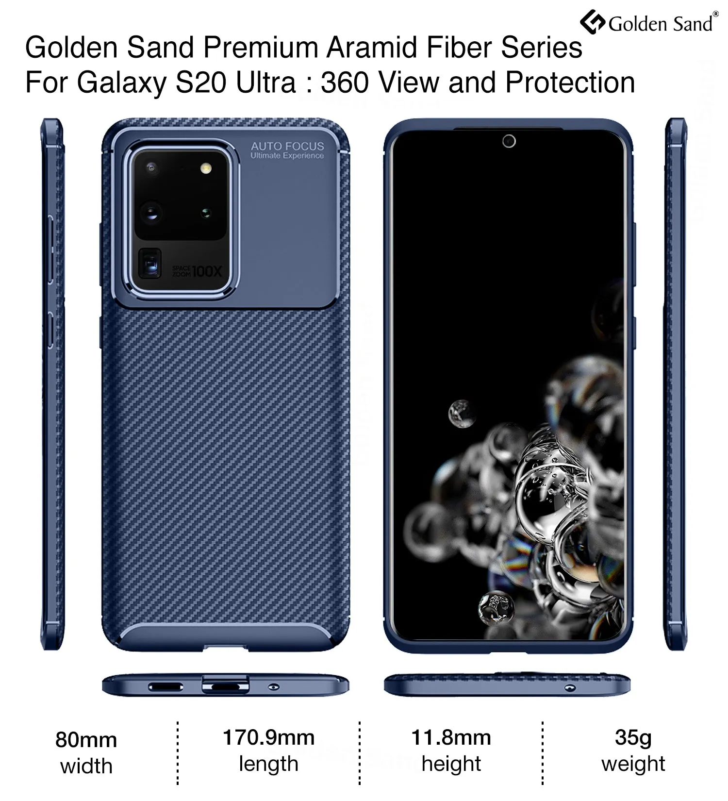 Aramid Fibre Series Shockproof Armor Back Cover for Samsung Galaxy S20 Ultra 6.9 inch, Blue