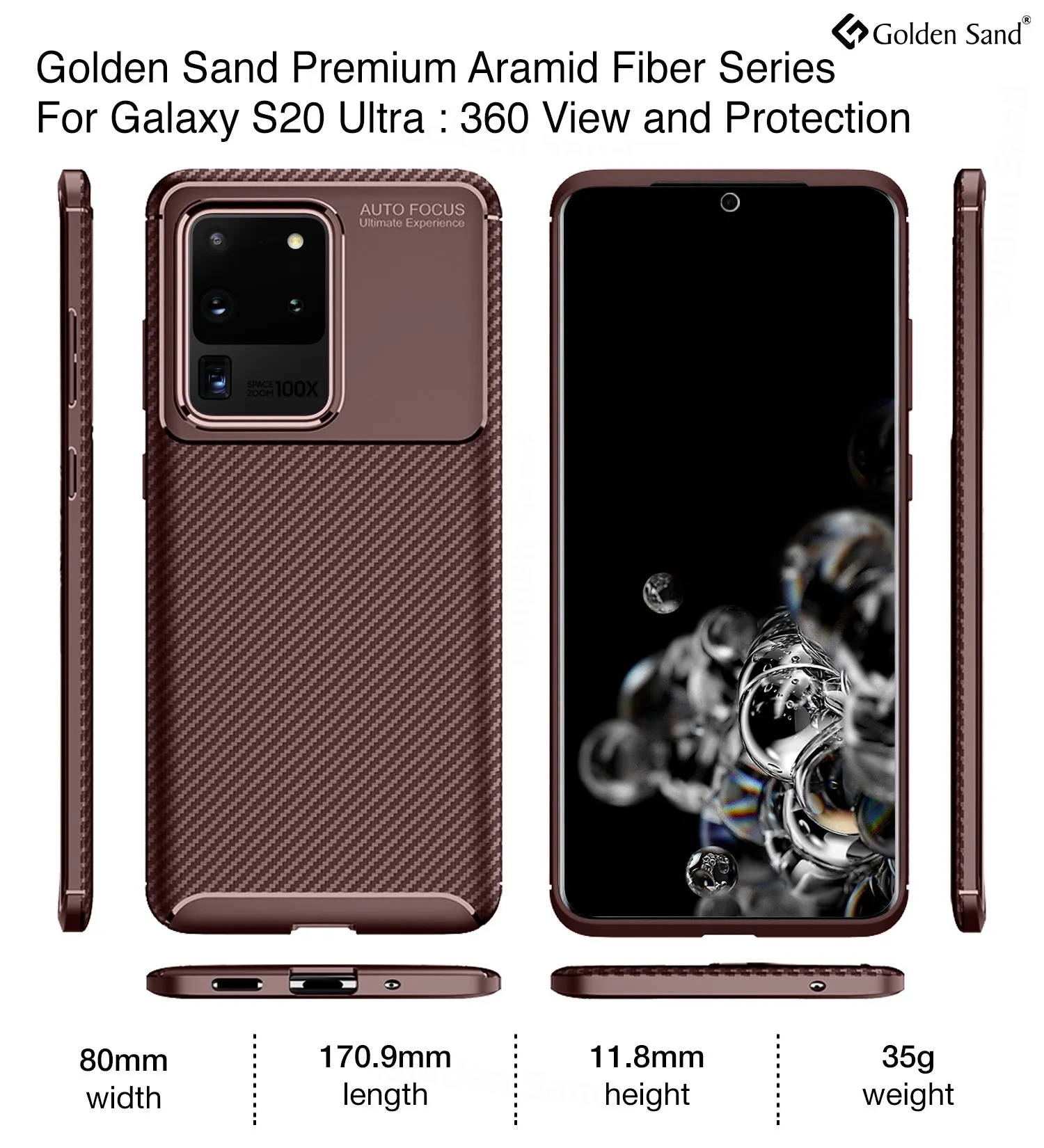 Aramid Fibre Series Shockproof Armor Back Cover for Samsung Galaxy S20 Ultra 6.9 inch, Brown