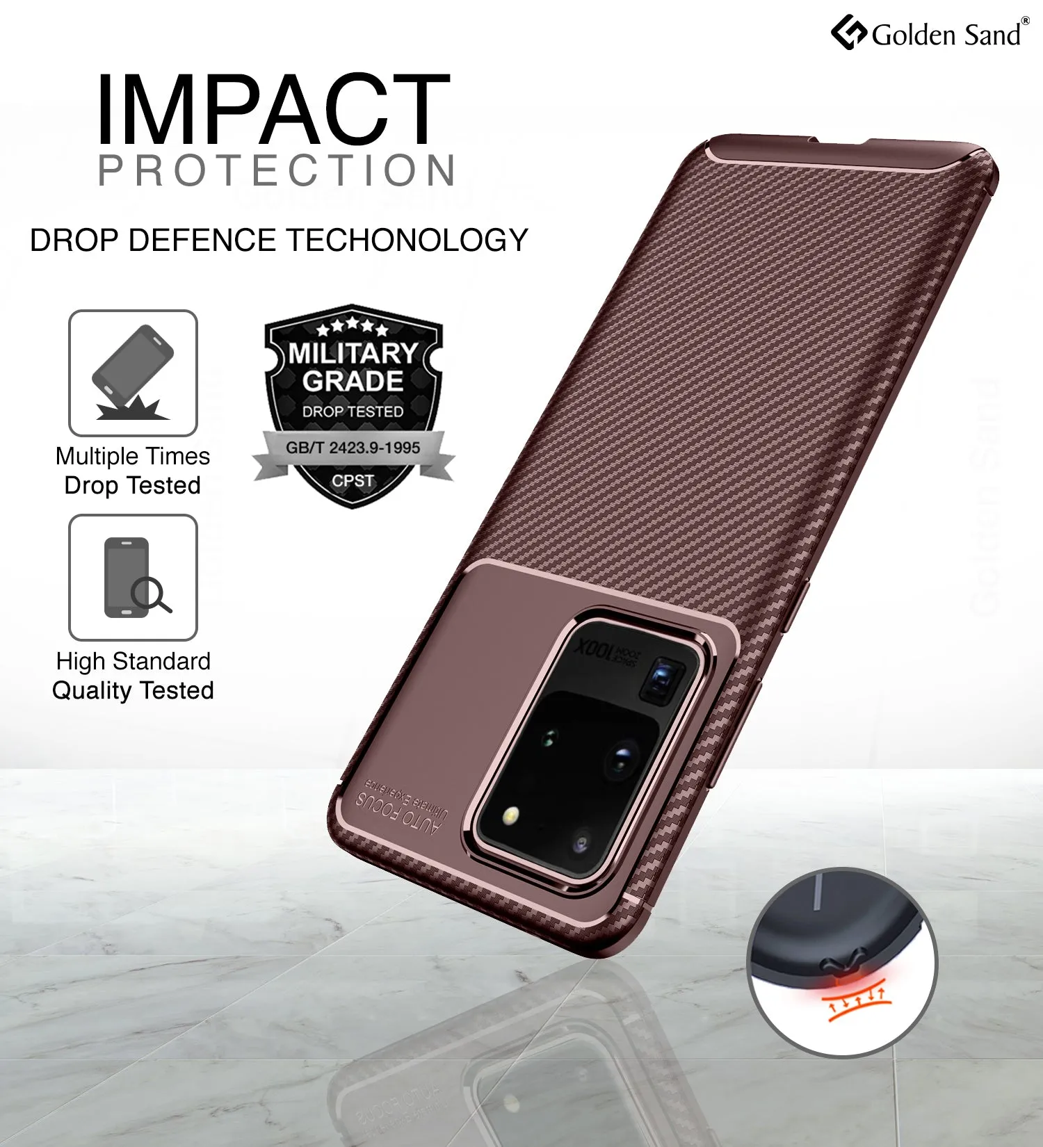 Aramid Fibre Series Shockproof Armor Back Cover for Samsung Galaxy S20 Ultra 6.9 inch, Brown