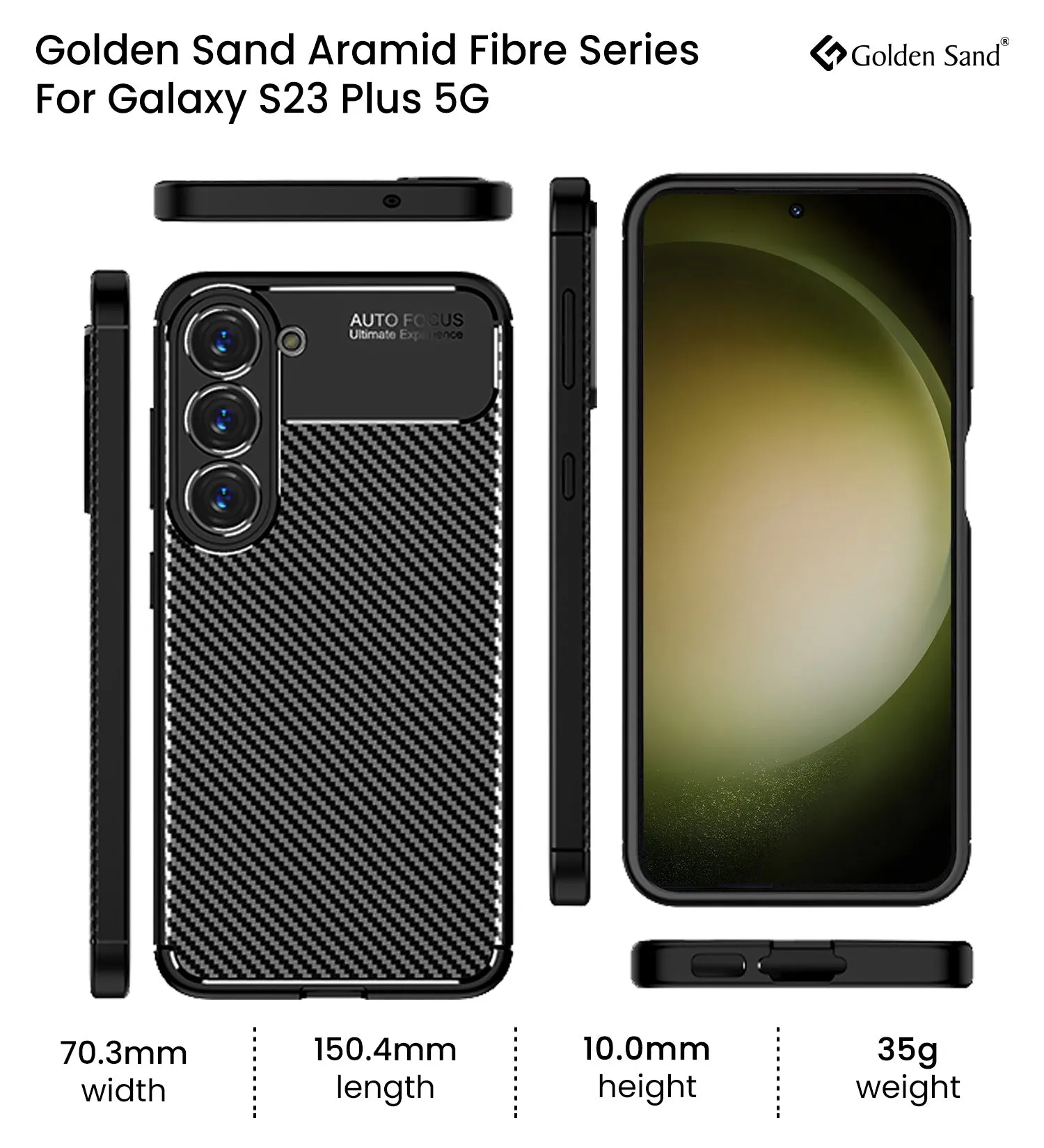 Aramid Fibre Series Shockproof Armor Back Cover for Samsung Galaxy S23  Plus 5G, 6.6 inch, Black