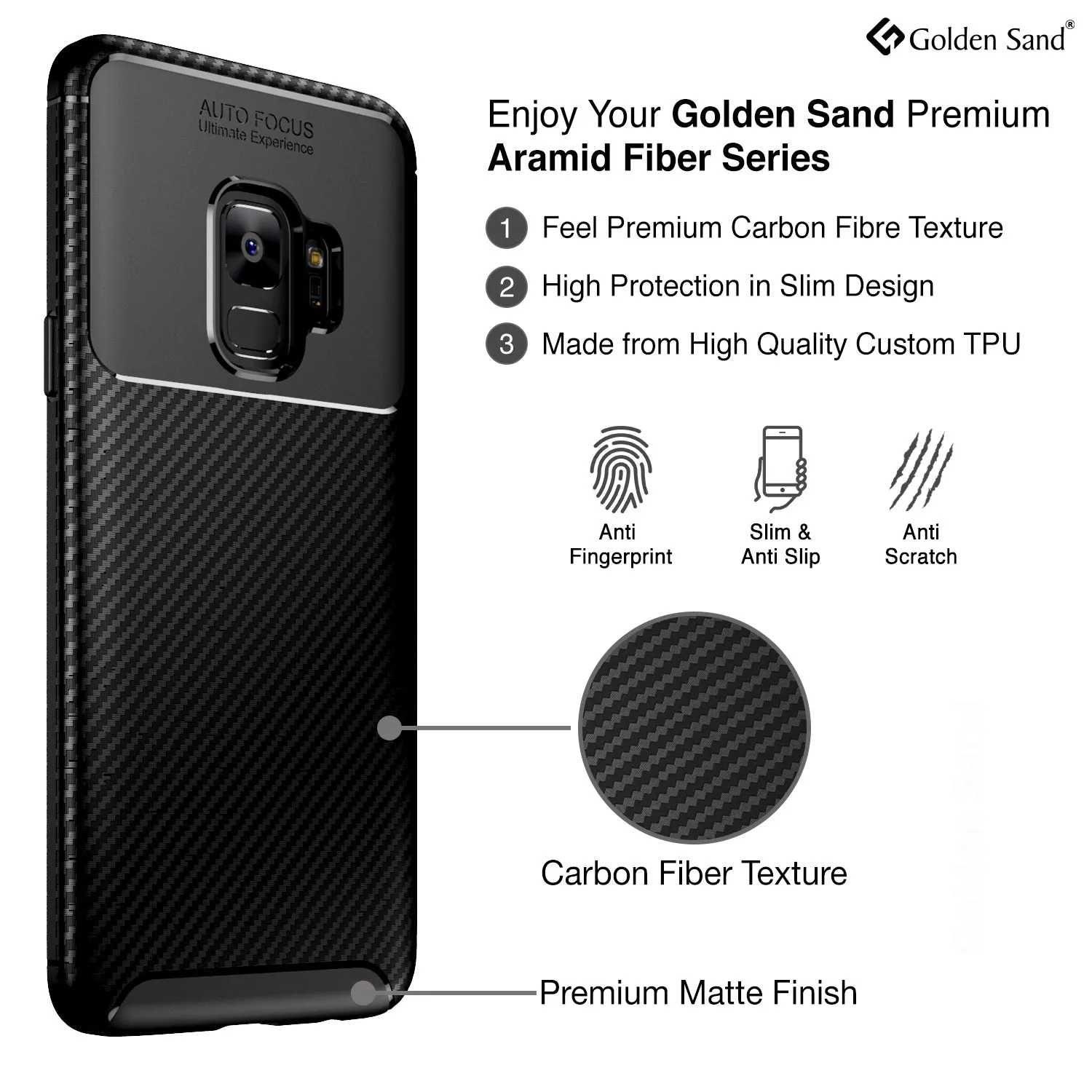 Aramid Fibre Series Shockproof Armor Back Cover for Samsung Galaxy S9 5.8 inch, Black