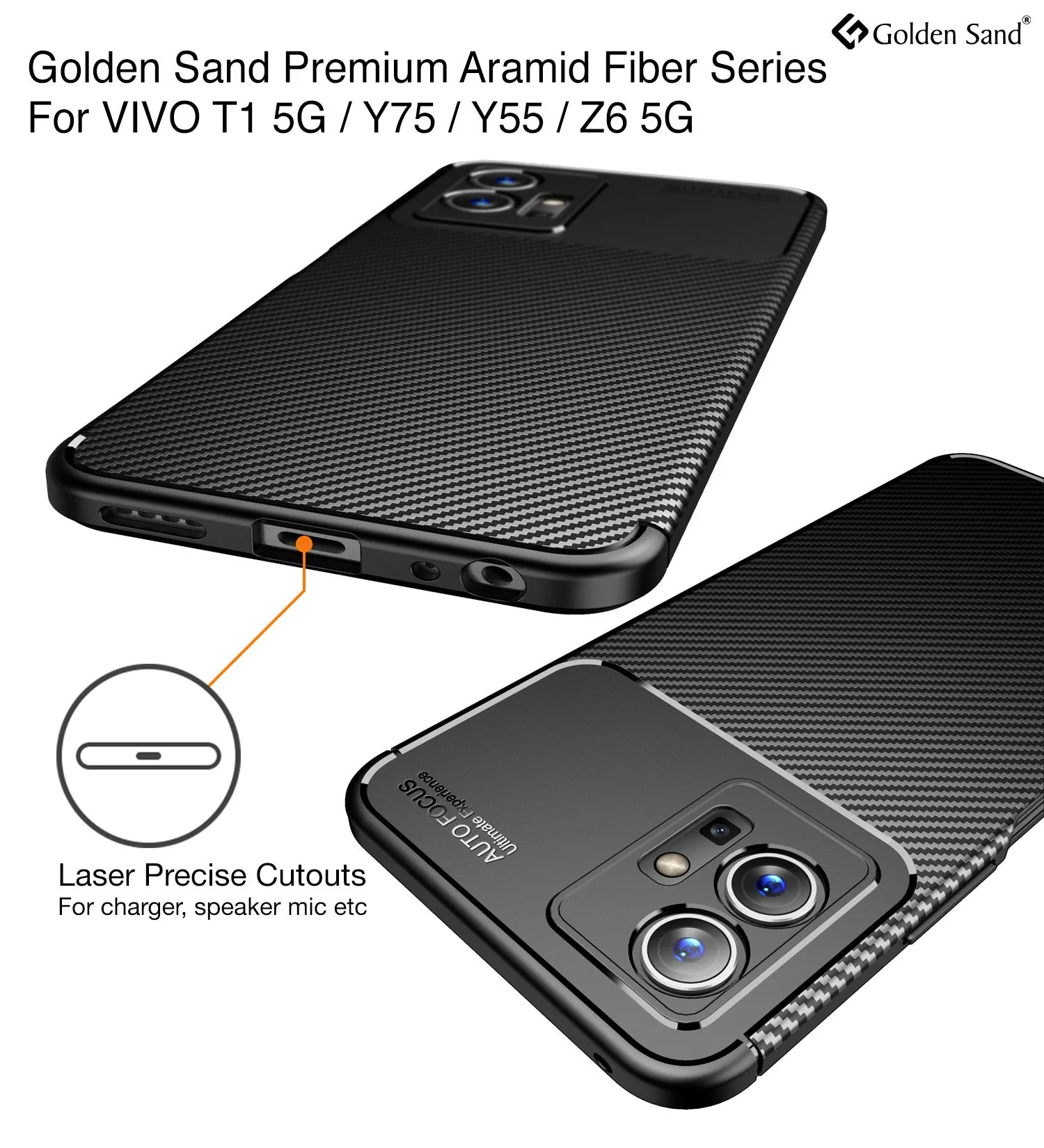 Aramid Fibre Series Shockproof Armor Back Cover for Vivo t1 5G, Vivo Y75 5G, Vivo Y55 5G, iQOO Z6 5G, 6.58 inch, Black