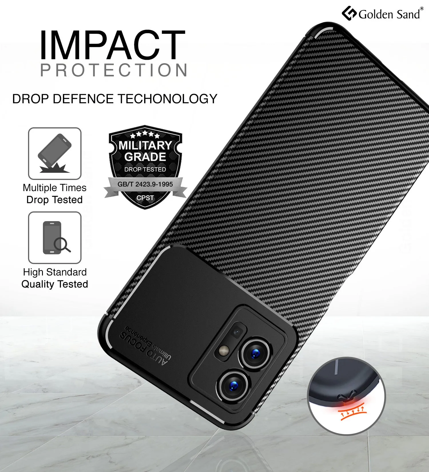 Aramid Fibre Series Shockproof Armor Back Cover for Vivo t1 5G, Vivo Y75 5G, Vivo Y55 5G, iQOO Z6 5G, 6.58 inch, Black