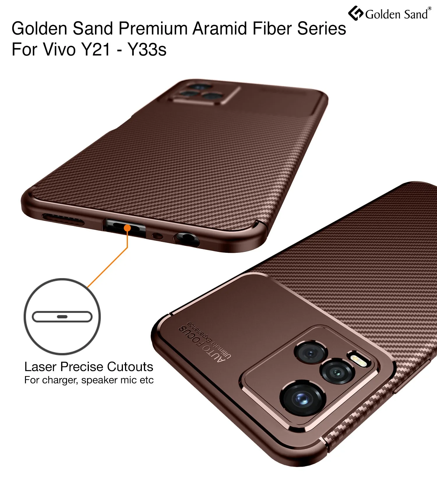 Aramid Fibre Series Shockproof Armor Back Cover for vivo T1x 4G, Vivo Y21A, Vivo Y21e, Vivo Y33T, Vivo Y21t, Y33s, Vivo Y21, 6.58 inch, Brown