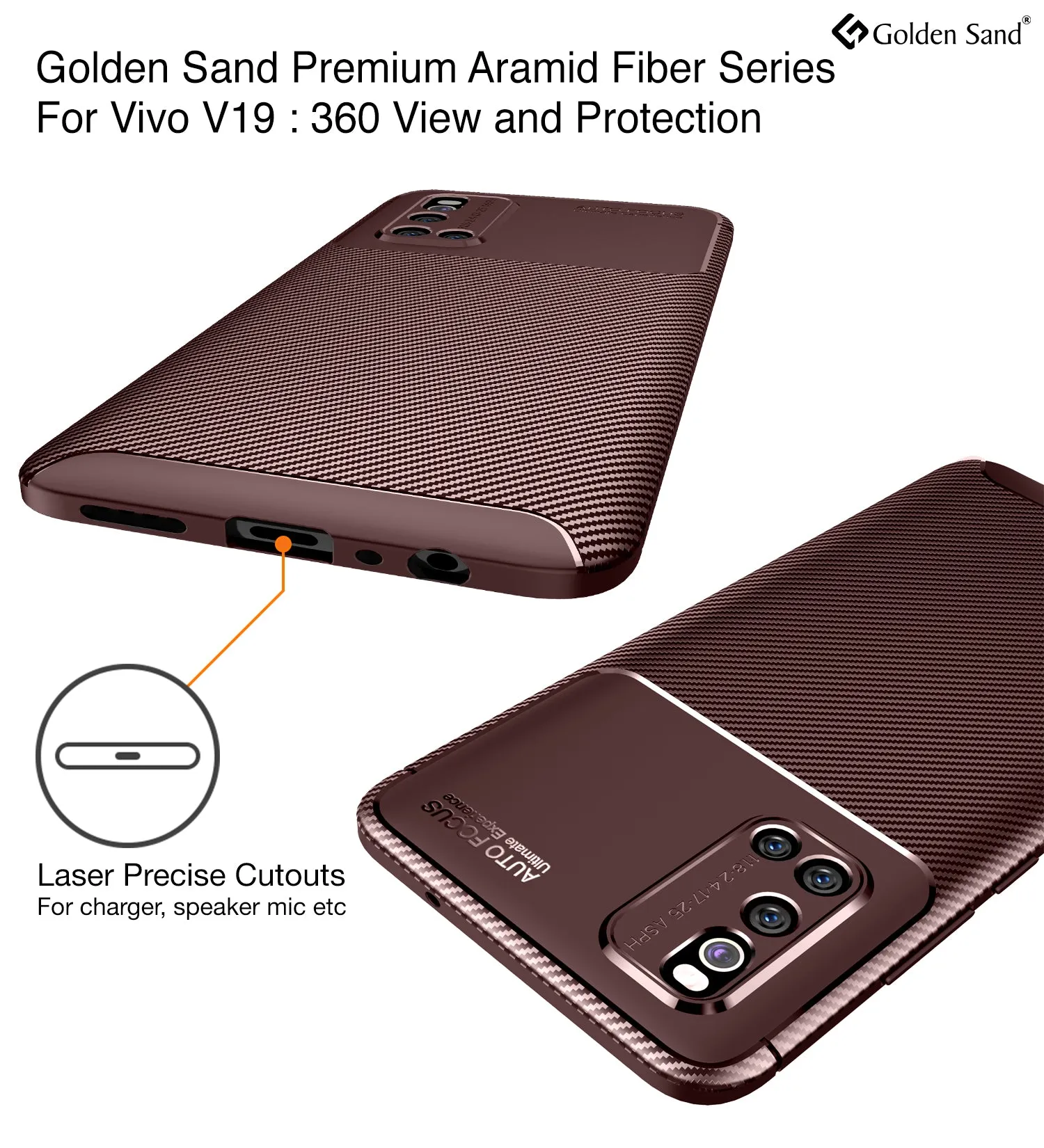 Aramid Fibre Series Shockproof Armor Back Cover for Vivo V19 6.44 inch, Brown