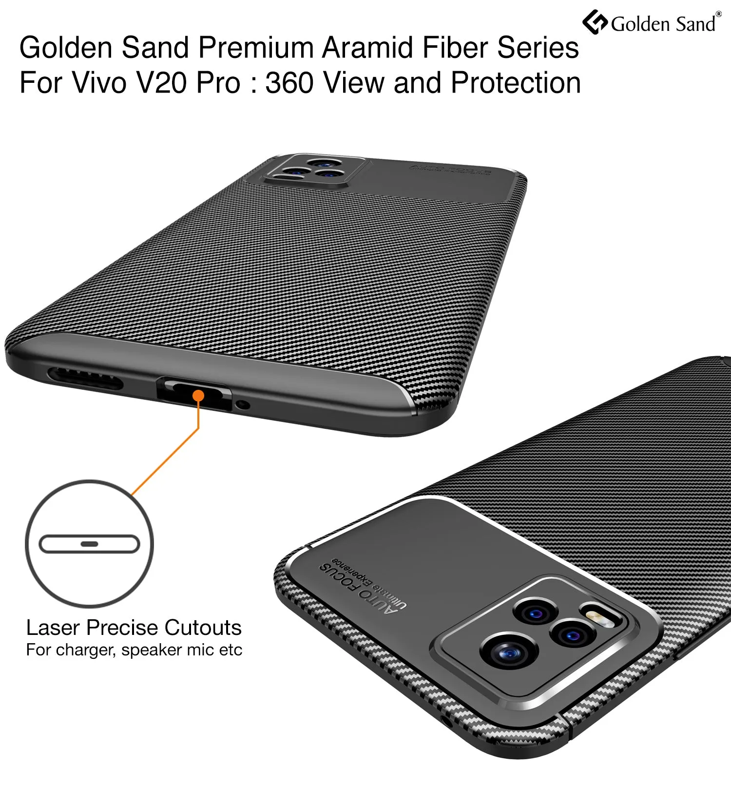 Aramid Fibre Series Shockproof Armor Back Cover for Vivo V20 Pro, Black