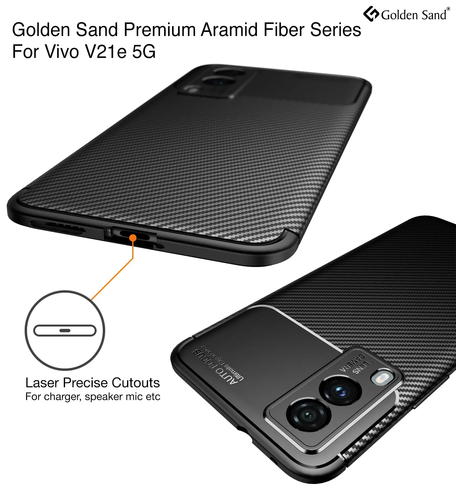 Aramid Fibre Series Shockproof Armor Back Cover for Vivo V21e 5G, 6.44 inch, Black