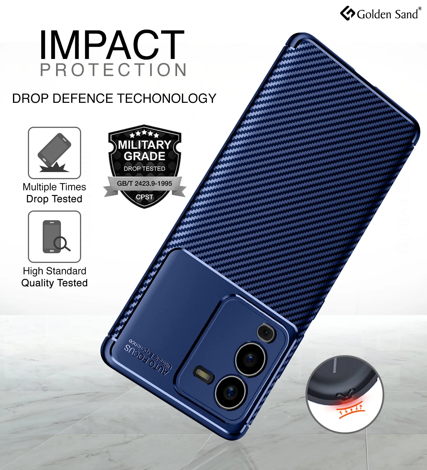 Aramid Fibre Series Shockproof Armor Back Cover for Vivo V25 Pro 5G, 6.56 inch, Blue
